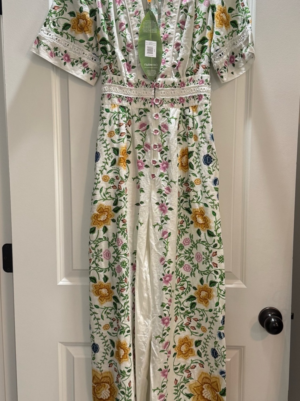 FARM Rio Folk Floral Off White Wide Leg Jumpsuit